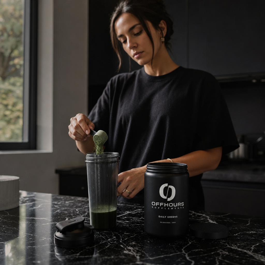 Morning ritual mixing greens
